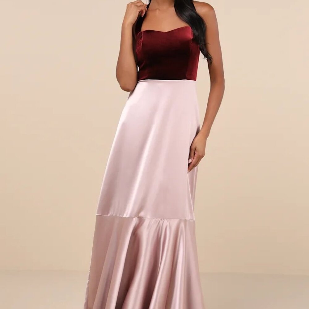 Mesmerizing Impression Mauve Pink Mixed Media Halter Maxi Dress Lulus